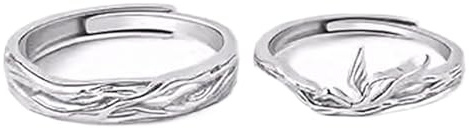 Homxi Trauring Verstellbar Gravur Paar 925 Sterlingsilber, Zweige und Vogel, Ringe Eheringe Paar Set Silber