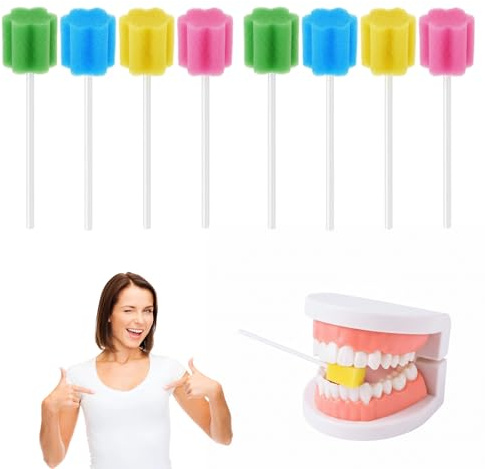 Mundpflegestäbchen Set, 100 Stück Mundpflegestäbchen Schaumstoff, 4 Farben (25 Pink, 25 Blau, 25 Gelb, 25 Grün), Ideal Für Die Mundpflege, Hygienisch Und Praktisch