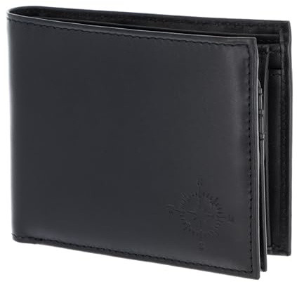 Oxmox Leder Geldbörse Leather RFID Protect Querscheinbörse Windrose 2.0 Embossed Black schwarz