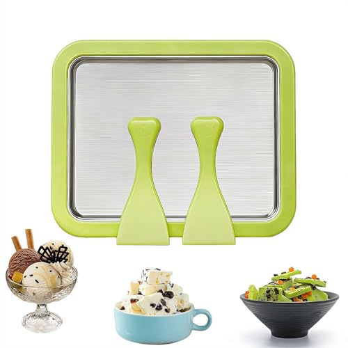 Instant Ice Cream Roll Maker,Aluminium Alloy DIY Roller Pan with 2 Scrapers,Large Rolled Ice Cream Maker for Sorbet Frozen Yogurt Gelato,Homemade DIY Frozen Yogurt Ma-ker Machine for Kids Home Family