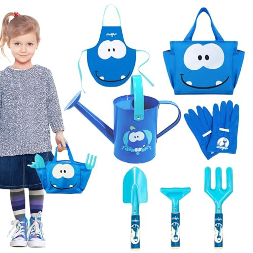 Kinder-Gartenwerkzeuge, Bodenlockerung, Pflanzschaufel, 7-teiliges Kinder-Gartenwerkzeug-Set, für 3–8 Jahre, Kinderzimmer, Balkon, Hof, Bauernhof, Rasen