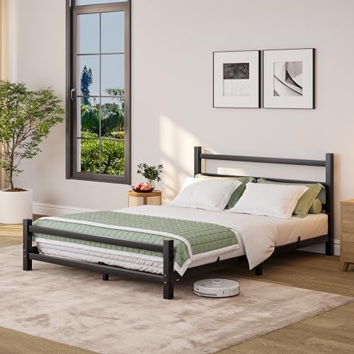 HOMERECOMMEND Metall Bettgestell 120x200 mit Lattenrost,Bett120x200,Schwarz | Metallbett 120x200 cm mit Stauraum-16cm Hoch,Gästebett Doppelbett KeinBoxspringbett Erforderlich,Bettrahmen mit Kopfteil