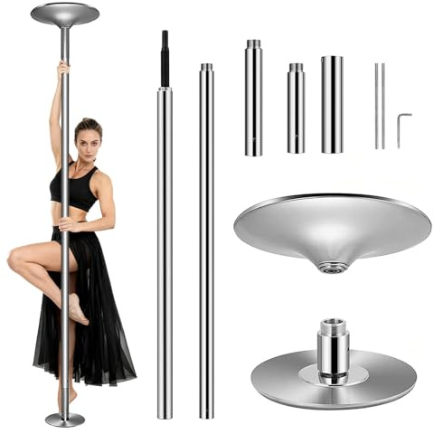 GartistGo Barre de Pole Dance 45mm Acier Chromé - Statique & Rotative 360° - Hauteur Réglable 89-110in (225-280cm) - sans Perçage, Kit Professionnel Fitness Maison Studio