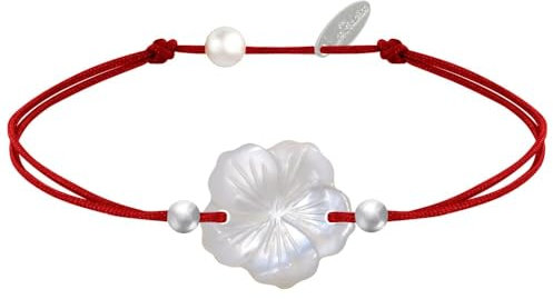 LES POULETTES BIJOUX - Bracelet Lien Fleur de Nacre Ivoire et Perles d'Argent 925 - Classics - Rouge