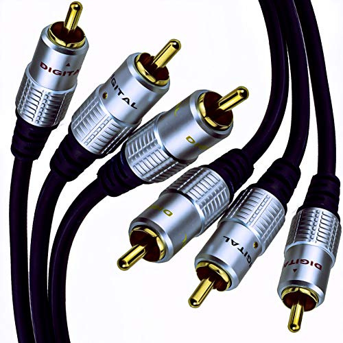 kenable Pure OFC HQ 3 x Phono Plugs to Plugs Composite Video and Audio Cable GOLD 5m [5 metres]