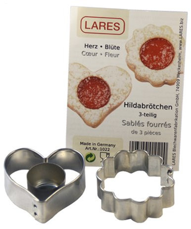 LARES - 1022 - SET DE 3 EMPORTES PIECES POUR LINZER A LA CONFITURE COEUR ET FLEUR