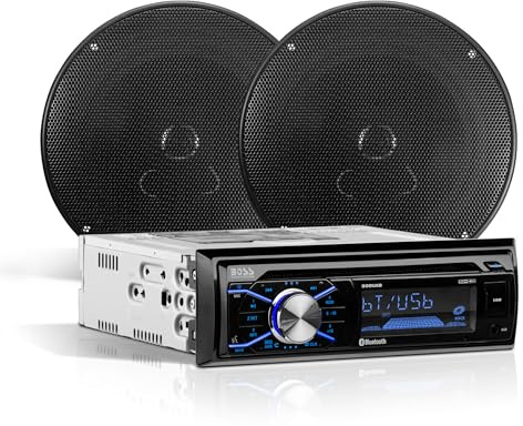 BOSS Audio Systems 656BCK Car Stereo Package - Single Din, Bluetooth, CD MP3 USB AM FM Radio, 6.5 Inch 2 Way Full Range Speakers, Black