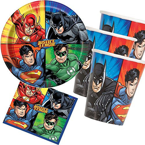 CARPETA/Unique 33-teiliges Partyset * Justice League Superhelden * mit Teller + Becher + Servietten + Deko // Kindergeburtstag