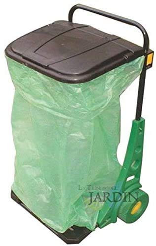 Chariot de jardin. Util pour collecter feuilles en jardinage. Couleur Noir. Se Peut fonctionner Par séparé, en tant que brouette de 50 kgs et poubelle de mural.