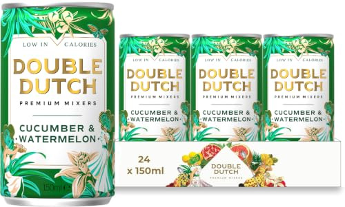 Double Dutch Premium Cucumber & Watermelon Soda, 24 x 150ml Cans | Premium Mixer, 100% Natural Ingredients, Low Calorie, Diet Soft Drink, Perfect for Gin, Vodka & Cocktails, Gluten Free, Vegan
