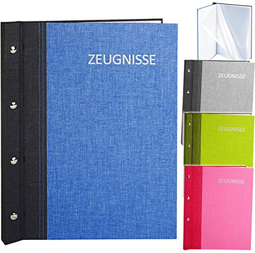 alles-meine.de GmbH Zeugnismappe/Zeugnisringbuch - Zeugnisse Leinen Struktur - Jungen - GEBUNDEN & Erweiterbar - Schraubalbum - mit 24 festen Seiten - Dokumentenmappe/Ringb..