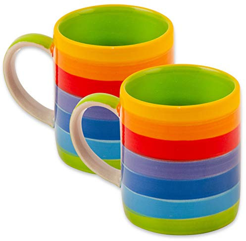Hand Painted Rainbow Stripe Ceramic Espresso Shot Mini Mugs - Set of 2-80ml Capacity