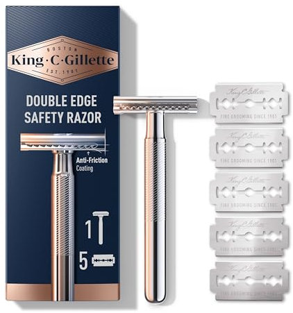 Gillette King C Rasoir De Sûreté Pour Hommes A Lame Unique Pour Rasage De Près Plus Précis, Coffret Barbe Homme Avec 5 Cartouches De Recharge Pour Remplacement Facile, Manche En Métal