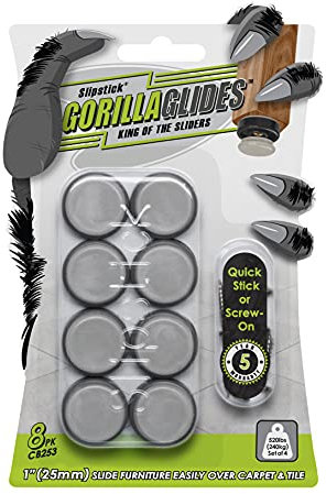 Slipstick GorillaGlides CB253 2.5 cm Stuhlgleiter Möbelgleiter Bodenschoner (8er Set) Selbstklebende Schraubgleiter zum Aufschrauben auf harten Böden und Niedrigflor-Teppichen, rund