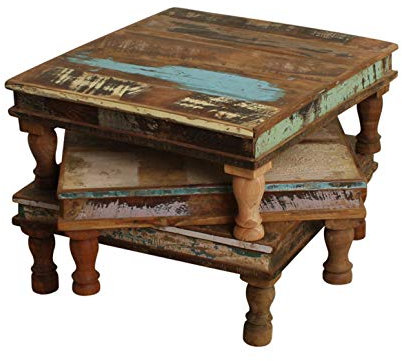STUFF Loft Beistelltisch Bajot Blumentisch Deko-Tisch aus recyceltem Altholz Shabby-Vintage Color in verschiedenen Größen