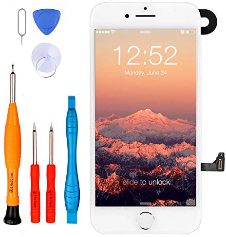 LL TRADER Screen Replacement for iPhone 7 with Home Button Silver, Front Facing Camera Proximity Sensor, Ear Speaker, iPhone 7 LCD Touch Digitizer 4.7’’ Full Display Assembly and Repair Tools White