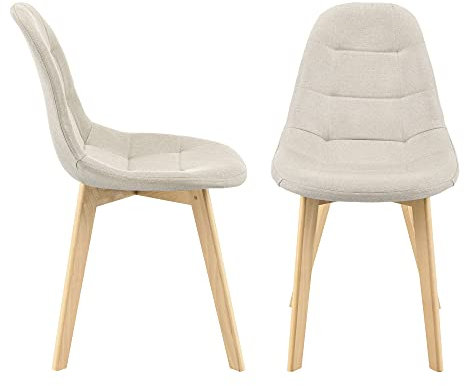 Lot de 2 Chaises de Salle à Manger Design Sièges Rembourrés Polyester Pieds en Bois de Hêtre 86 x 53 x 47 cm Beige