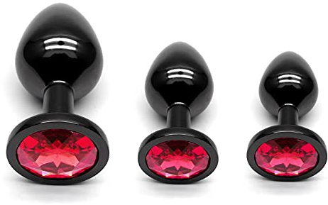 Analplug Buttplug 3 Stücke Set Metall Analplug Dunkel Grau/Schwarz Gunmetall Groß Medium Klein Anal Plug Sex Spielzeug Geeignet für Anfanger für Frauen Männer Paare (Rot)
