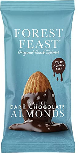 FOREST FEAST Salted Dark Chocolate Almonds 12 x 40g | Dark Chocolate Coated Salted Almonds with Real Belgian Dark Chocolate, Gluten Free High Protein Vegan Snack
