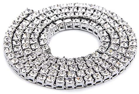 Mesnt Ketten Für Männer Silber, Kette Mädchen Silber, Kette Legierung Ohne Anhänger, Iced Out Box-Kette aus Legierung, 3mm Kette Silber 51cm