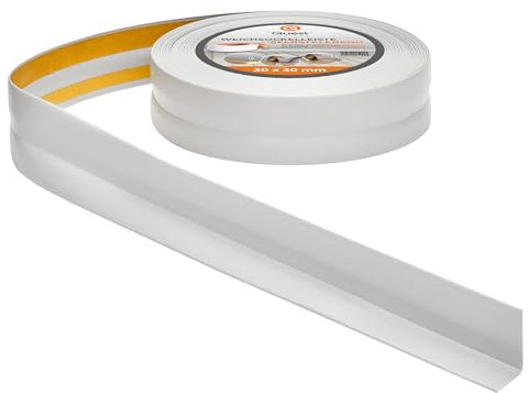 Quest Battiscopa Morbido Adesivo - 30 mm x 30 mm - Finitura Flessibile, Listello in PVC, Profilo Angolare per Cucina, Bagno, Parete, Pavimento - Decorativo, Resistente ai raggi UV (Grigio chiaro, 20m)
