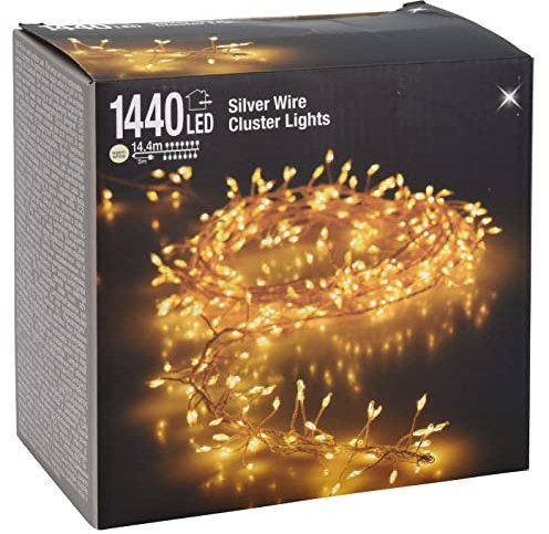 Spetebo Cluster Micro Lichterkette 1440 LED warmweiß - 1440 cm - Büschel Leuchtdraht Drahtlichterkette mit Netzteil für Innen und Außen
