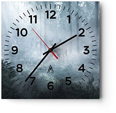 Modern Wanduhr Hirsch Wald Morgendämmerung 30x30cm Quadrat Klein Wand Uhr Glas Analog Zimmeruhren Küche Büro Wohnzimmer Glasuhr Wall Clock Dekoration Design Wanddekoration Küchenuhr C4AC30x30-4667