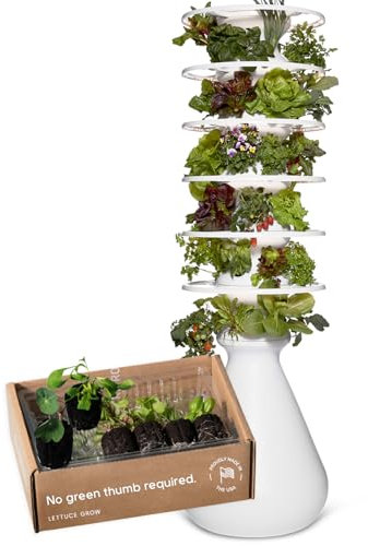 Lettuce Grow Farmstand Large Hydroponic Tower Planters, 6 Ft 7 in Vertical Planter Herb Garden Planter Hydroponics Growing System with Glow Rings Plus 36 Seedling Credits