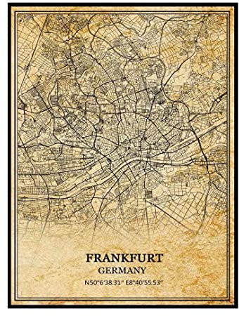 Frankfurt Deutschland Wandkunst, Vintage-Druck, Poster, Leinwand, Karte, Kunstwerk, Reise, Souvenir, Geschenk, Heimdekoration, ungerahmt 9x11 inches