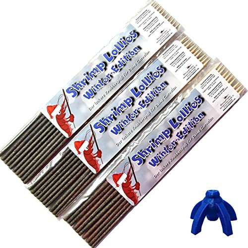 Shrimp-Lollies Winter-Edition mit Zimt (3x10 Stück + Halter) Garnelen Lollies Futter Blütenpollen Sticks Futterstangen Wasseraufbereiter