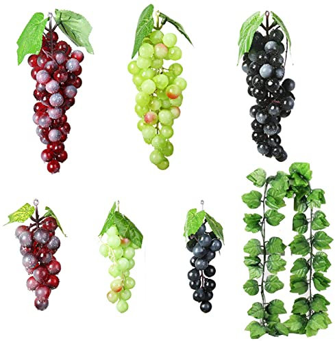 Molyorch 7 Stück Künstliche Weintrauben Deko, Weinranken Künstlich, Weintrauben Deko, für Kuenstliche Weinrebe Obst Fuer Heim Garten Dekoration, Faux Obst Requisiten