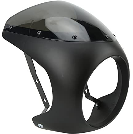 Motorrad-Scheinwerfer-Windschutzscheibe, Alterungsbeständige Front-Motorrad-Scheinwerfer-Verkleidung für Runde Scheinwerfer-Motorrad (Matt-schwarz)