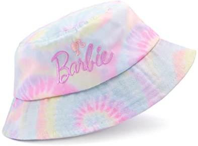 Barbie Bucket Hat for Girls | Multicoloured Tie Dye Sun Hat for Kids & Teens in One Size | Embroidered Classic Logo Headwear Fisherman Hat | Movie Doll Merchandise Gift for Her