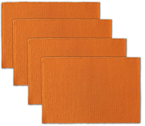 AVKA Studio Platzsets aus 100 % Baumwolle, gerippt, 4 Stück, 33 x 48 cm, orange, für den Alltag, Herbst, Erntedankfest, Halloween, dicke Konstruktion, waschbar, wiederverwendbar, Platzdeckchen
