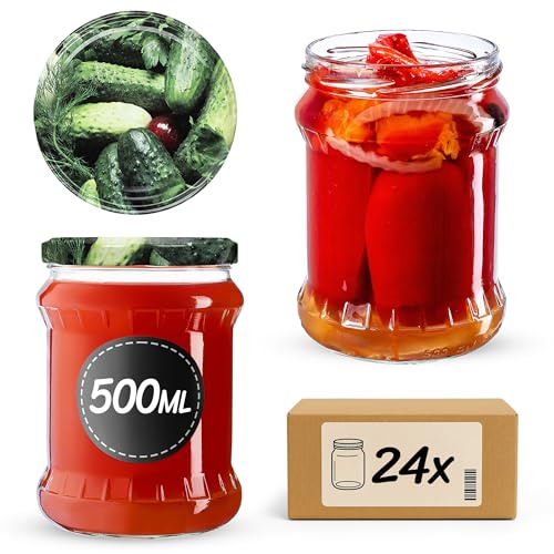 KADAX 24er Set Einmachgläser 500ml TO82 Gurken, Sturzgläser Mason Jar mit Schraubdeckel, Luftdichte Twist-off Gläser, Meal Prep, Overnight Oats, Sauerteig