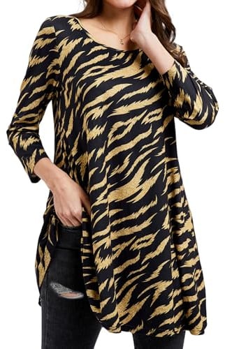Enmain Womens Casual Tunic Tops Long Sleeve Ladies Longline Tunic Blouse Shirts Round Neck Plus Size Tunics Dress Floaty T Shirt for Women,S-3XL