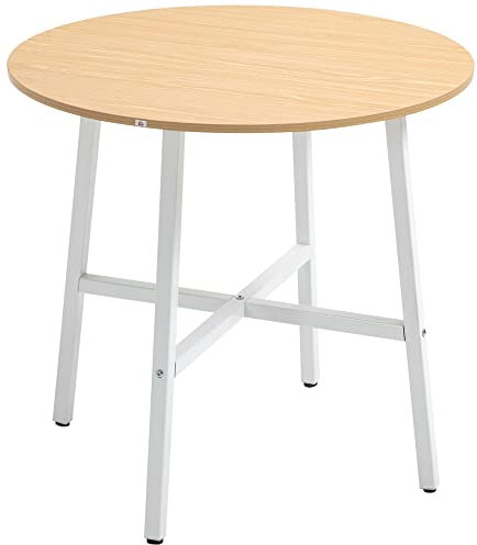 HOMCOM Mesa de Comedor Redonda para 4 Personas Mesa de Cocina Moderna con Patas de Acero para Salón Oficina Ø80x76 cm Natural y Blanco