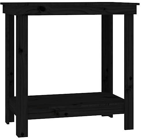 vidaXL Solid Wood Pine Work Bench Organisation Warehouse Garage Working Table Tool Storage Workshop Woodwork Wooden Storage Bench with Shelf Black
