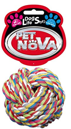 Pet Nova Boule de coton 9 cm - Superdental - Crochet à mordre pour brosse à dents - Poids 150-160 g - Balle corde 9 cm