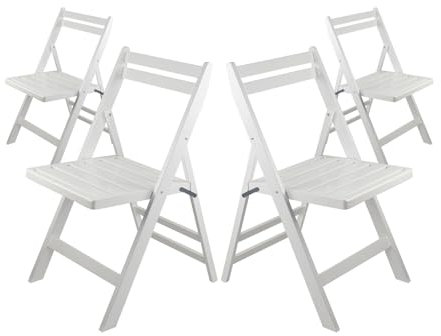 Orion91-Silla de Comedor Plegable (Pack 4),Madera de Bambú,Salón,Cocina,Portátil,Estilo Moderno,Dimensiones 42.5x47.5x79cm (LargoxAnchoxAlto),Carga Máx. 90kg,Variedad Colores,Blanco Roto