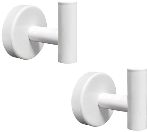 QNIIAED 2 Pcs Bathroom Towel Hook,Screw in Metal Coat Robe Hook SUS 304 Stainless Steel Heavy Duty Wall Door Hanger for Bathroom Kitchen Garage Home Hotel Office(White)