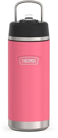 THERMOS ICON SERIES Botella de agua de acero inoxidable para niños con popote giratorio, 18 onzas, rosa intenso