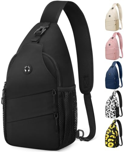 Pritent Crossbody Bags for Women Men Trendy Sling Bag Bakpack Casual Chest Bag with Convertible Shoulder Strap Travel Cross Body Bag for Hiking Traveling Outdoors(Black)