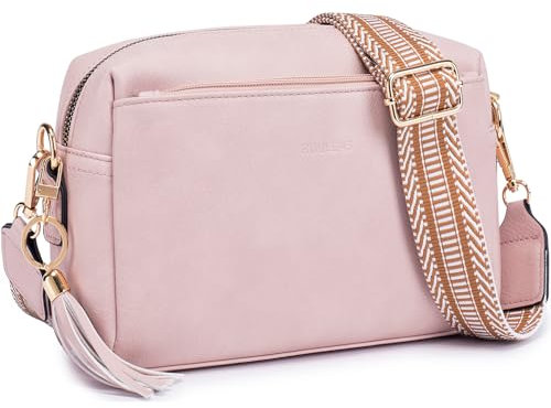 Roulens Damen Handy Umhängetasche,Veganem Leder Crossbody Schultertasche,Breiter Riemen Abendtasche mit drei Reißverschlussfächern Handtaschemit mit Kartenschlitz Verstellbar Abnehmbar Schultergurt