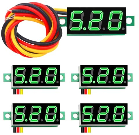YIXISI 5 PCS Mini Digital Voltmeter Tester, 0-100V Gauge, 3 Wire, LED Display, Reverse Polarity Protection, Voltage Measurement