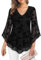 Gemulate Women Tops 3/4 Ruffle Sleeve Tunic Tops Double Layers V Neck Chiffon Tops Floral Blouses Flowy Mesh Shirts Evening Tops for Women uk - Black Jacquard Weave, XX-Large