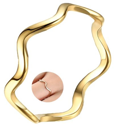 MAGIIE Schmuck Ring für Damen Frauen,2mm Ring Damen Gold aus Edelstahl,Gold Unregelmäßig geformte Ringe Damen,Schmal Ringe Vorsteckring Schlicht Ring (Gold, 60)