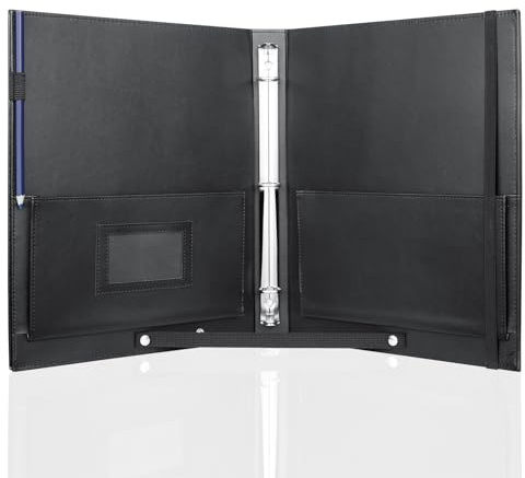 MUQING Large Black Choral Music Folders, 3 Ring Choir Music Binder, PU Choir Music Folder with Hand Strap and Retention Strap for Stage Performance, Piano Playing and Choir Singer