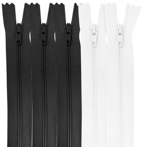 MARARDI [Packung 5 Reißverschlüssen [Schwarz und Weiß] Nylon [25 cm] Nähen und Basteln zum Kleidung Taschen Stoff für Nähmaschine Patchwork Plastik Baumwolle Zipper mit Metallreißverschluss