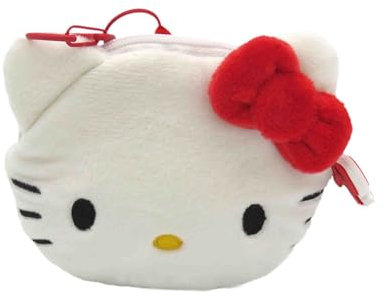 CyP Brands- Hello Kitty, Sanrio, Porte-Monnaie, Sac, Figurine 3D, Visage Kuromi, Peluche, Couleur Noire, Produit Officiel, Blanc, Sanrio Hello Kitty Porte-Monnaie Hello Kitty
